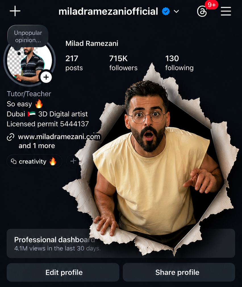 Ai Image coming out of a screenshot of instagram profile