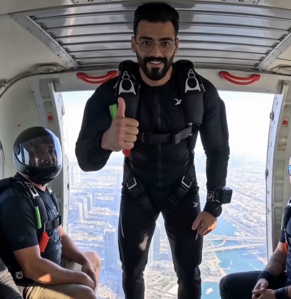 Viral Ai Video Prompts of sky diving POV jumping out of a plane